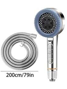 Prague Piano Key Design Shower Head Set, 4 Modes High Pressure Handheld Massage Sprayer Kit With On/Off Switch, Includes Easy Install Wall Mount Bracket And 59-Inch Flexible Hose, 4 Different Spray Patterns - Silver - View 17