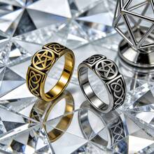 1枚不锈钢防水、不褪色、耐磨、低过敏性高品质小众复古黑色五芒星和凯尔特结休闲风格男士戒指 - 五角星男士戒指 - 查看 11