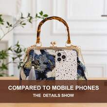 Elegant Real Bamboo Frame Handbag, Chinese Cross-Stitch Embroidery Wedding Clutch Purse, Vintage Fashion Retro Mother Of The Bride Bag, Handmade Daily Use & Party Travel Bag, Gift For Valentine's & Mother's Day - 寶藍色 - 查看 7