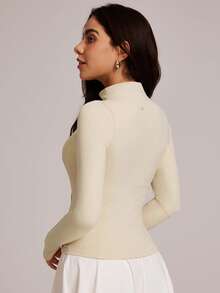 VUTRU Long Sleeve Tight Fit Athletic Jacket, Stand Collar Top, Yoga/Running Wear - Beige - View 2