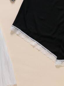 1pc Women's Lace Patchwork V-Neck Cardigan, Long Sleeve Short Dress Suit, Spring/Autumn Design - Black - View 9