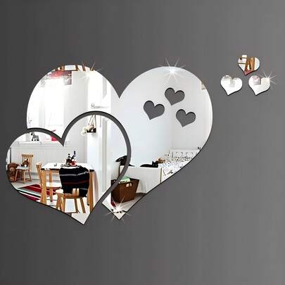 OUTANA 1pc Modern Heart Shaped Self-Adhesive Wall Mirror, No Drilling Required, Suitable For Living Room, Bathroom And Bedroom Decor, Self-Adhesive Acrylic Mirror Wall Sticker, Removable, Decorative Art, Oval Shape, Easy To Install, Applicable For Bathroom, Living Room, Bedroom, Dining Room, Dorm, Classroom, Gym Wall Decor, Home Decor Wall Sticker, Personalized Wall Decor Mirror For Living Room, Bathroom