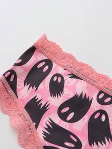 Dircho 5pcs Women's Sexy Cute Gothic Contrast Lace Bikini Panties - Allover Skull & Moon Print Silky Soft Comfy Intimates Underwear, Stretch Breathable Elastic Waist Lightweight Daily Lingerie Set - Multicolor - View 11