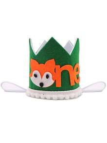 Cartoon Fox Crown Birthday Costume Headpiece, Handmade Felt Ball Party Hat With Jungle Lion Pattern For Holiday Events, Anime Lion Design Birthday Crown Party Hat