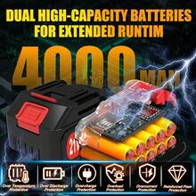 Cordless Leaf Blower With 2 X 4.0Ah Battery And Charger, 600,000 RPM Turbo Air Jet Blower, Lightweight Handheld Blower With Adjustable Speed For Patio Cleaning, Lawn Care, Car, Blowing Leaves And Dust - Pin đen 1 - Xem 4