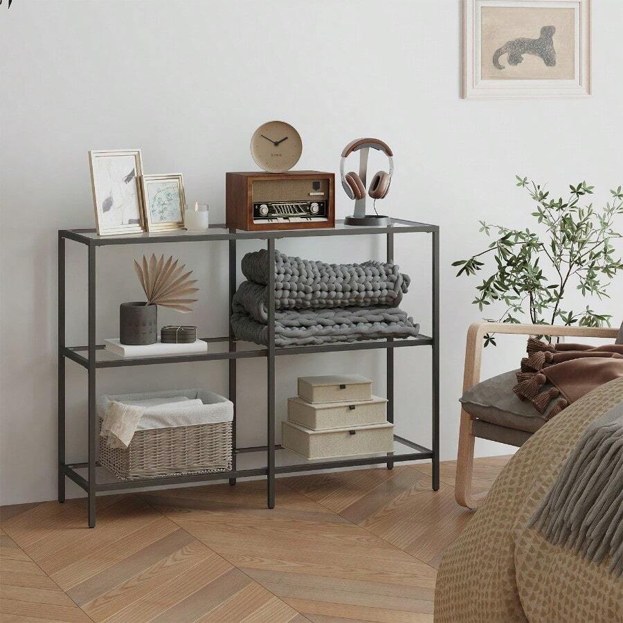 39.4 Inch Console Table, 3-Tier Modern Sofa Table For Hallway, Living Room Bedroom, Black - Black - View 1