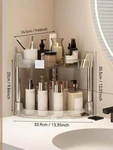 1pc Multifunctional Bathroom/Kitchen Storage Rack, Transparent Corner Shelf, Floor-Standing Toilet/Sink/Shower Organizer, Narrow Gap 3-Tier Rack - Multicolor - View 11