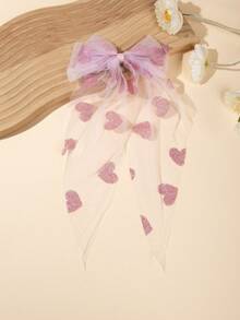 1pc Large Valentine's Day Hair Clip With Long Tail And Heart Pattern, Suitable For Daily Wear. 1pc Fashionable Mesh Valentine's Day Girl Hair Clip. 1pc Fashionable Valentine's Day Hair Accessory Gift. - Multicolor - View 9