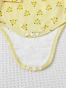 女婴无袖蝴蝶印花连体衣，搭配同款短裤，时尚独特新款 - 黃色 - 查看 8