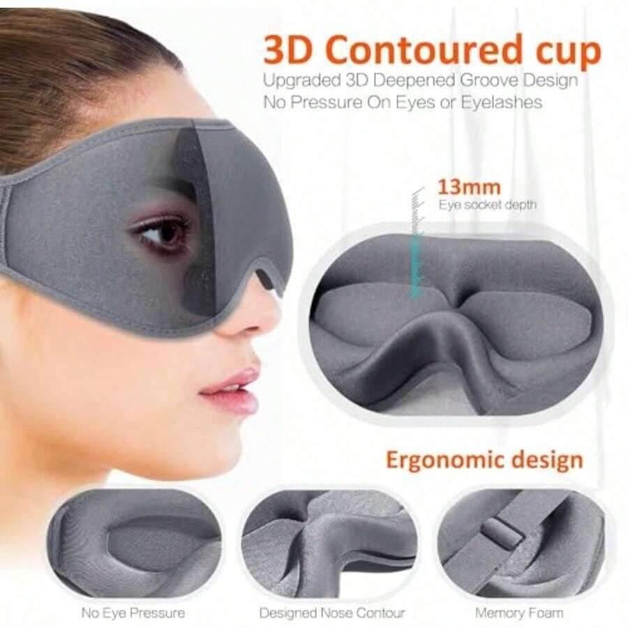 Antifaz para dormir Máscara 3D para dormir cubre los 100% los ojos Bloqueo de luz Súper suave Cómoda y ajustable. Para viajes Trabajo Siestas Rosa-0002 - Gris - Ver 1