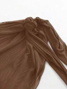 Swim Basics Women's Solid Color Mesh See-Through Sheer Cover Up, Fashionable Summer - màu nâu - Xem 4