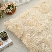 1pc Easter Decoration, Beige Rabbit, Soft & Fluffy Faux Wool Decor Farmhouse Style Throw Pillow Cover, Suitable For Sofa, Home Decor, Living Room, Bed, Holiday Decoration - Beige - View 6