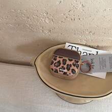 Fashion Leopard Print Brown PU Leather Magnetic Protective Case With Hanging Loop, Compatible With Airpods 4th/3rd/Pro/Pro2/1st/Pro3rd Generation, Secure Closure, Perfect Fit Design, Stylish Daily Accessory - Camel - View 4