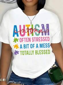 Autism Mama Often Stressed A Bit Of A Mess Totally  T Shirt For Autism Awareness Motherhood Gift Summer Outfit,220g - 白色 - 查看 2