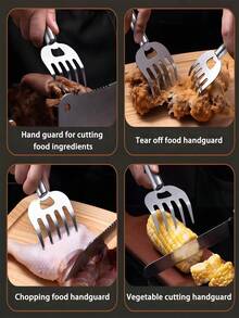 1/3pcs Stainless Steel Bear Claw Hand Protector, Household Kitchen Meat Cutting Anti-Scald Tool, Multi-Functional Hand Guard - Silver - View 4