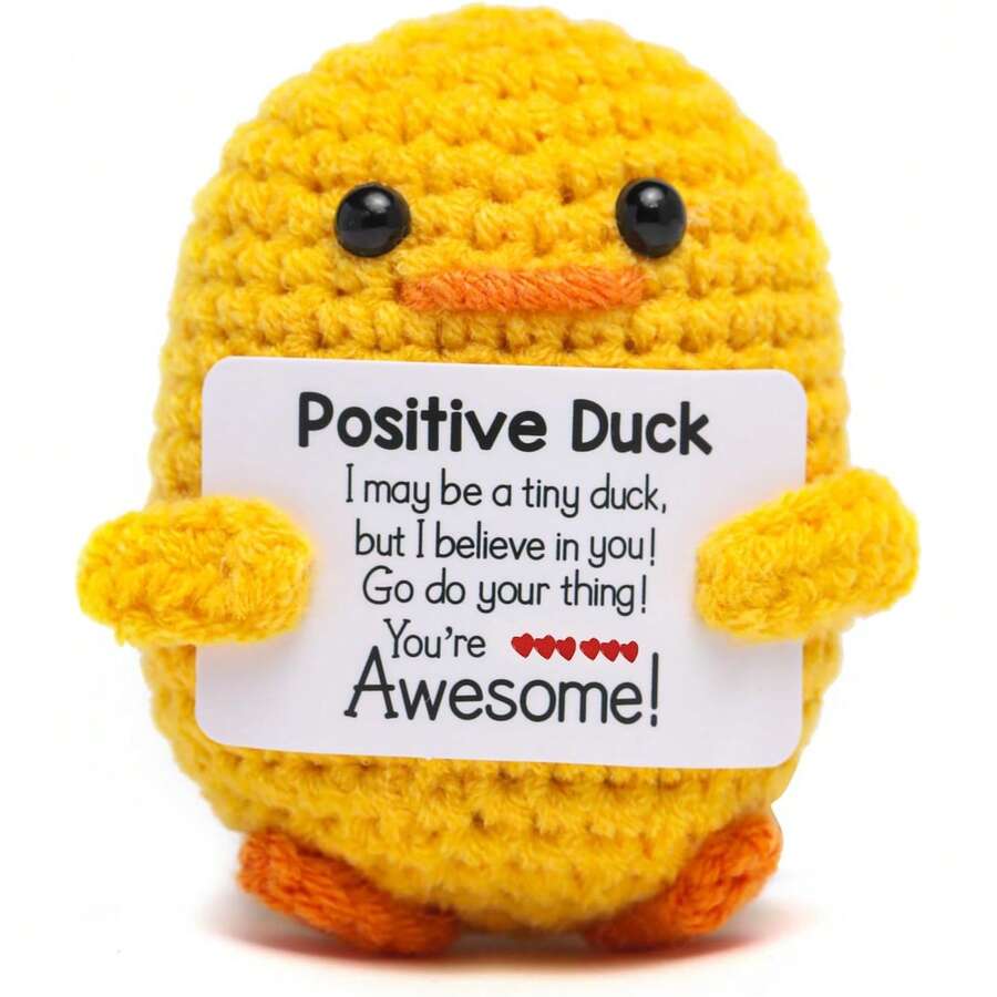 1pc Hand Crocheted Small Yellow Duck With Inspirational Card-Cute Duck, Very Suitable For Birthday, Christmas And Valentine's Day Gifts. - Multicolor - View 1