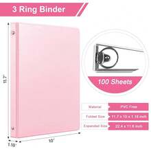 1/2'' 3-Ring-Binder With Pockets, 200 Sheets Capacity, 0.5 Inch Binders Fits 11\ X 8.5\ US Letter Size, Assorted 4 Pastel Colors - Ideal For Schoolsss, Office, And Home Use (0.5'' - Pink) - 0.5吋粉紅色 - 查看 3