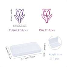 36pcs Tulip Flower Shape Paper Clips With Clear Box, Pink And Purple, Funny Cute Paperclips Bookmarks Planner Clips For Fun Office Supplies Schoolsss Gifts Wedding Decoration - Tulip36pcsPp - View 3