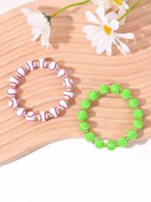 2pcs/Set Sporty Beaded Bracelet Set For Women, Minimalist Bicolor Elastic Bracelet Suitable For Daily Wear