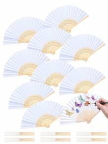 1pc/5pcs/10pcs DIY Blank Hand-Painted Folding Fans, Retro Hand Fans, Personalized Folding Paper Fans, Portable Party & Wedding Supplies, Fan Gifts & Decorations, Wedding Fans, Hand-Held Fans, Suitable As Party Gifts And Photo Props. Applicable For Restaurants, Wall Decor, Weddings, Parties, Bridal Showers, Birthday Parties, Bachelorette Parties, Wedding Party Favors. - Multicolor - View 2