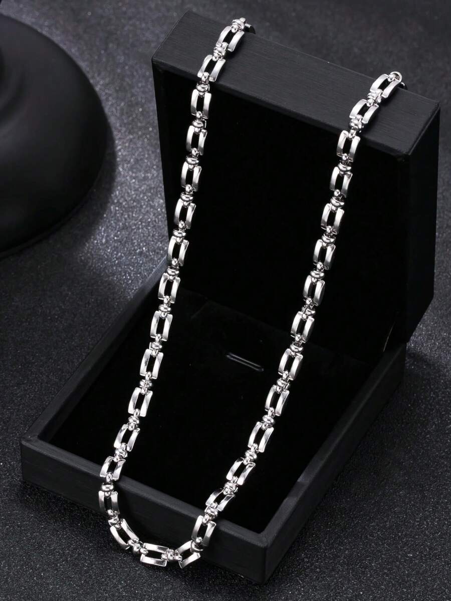 Stainless Steel Men's Necklace, Streetwear Style Jewelry, Durable And Fade-Resistant, Fashionable Chain, Valentine's Day Gift (Gift Box Not Included) - Silver - View 1