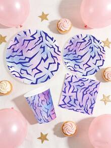 10件/20件套韩流主题派对用品粉色蓝色紫色韩流生日派对纸盘纸杯餐巾纸餐具套装，适用于音乐女孩、女性生日、迎婴派对、单身派对装饰 - 彩色 - 查看 5