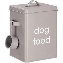 Navaris Contenedor Comida Perro - Set 1x Caja Pienso Perro de Metal y 1x Pala Medidora para Almacenaje de Pienso de Perro Mascotas - Contenedor Pienso Perros con Asa y Tapa - Gris - Gris Oscuro - Ver 1