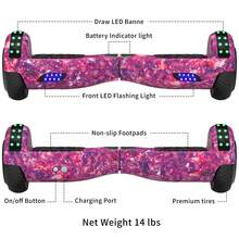 Hoverboard With Corlorful LED Lights,Colorful Lights Wheels,300W Motor,7.5 Mph Max Speed ,Gift For Girls &Boys ,All-Terrain,GalaxyPurple - Purple - View 3