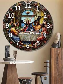 1 Peça Relógio de Parede de Madeira Folheada com Tema Fantasia de 10 Polegadas/12 Polegadas - Movimento de Quartzo Japonês Silencioso Sem Tique-Taque, Visor Digital, Moldura de Madeira - Decoração para Sala de Estar, Quarto, Escritório, Presente de Aniversário para Crentes, Funcionamento a Pilha (Pilha AA Não Incluída) - Multicolorido - Visão 2