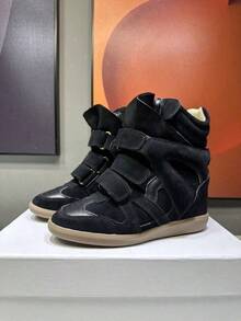 New 2025 Hidden Height Enhancement High-Top Women's Shoes, Color-Coordinated Flat Casual Sneakers For Women - 黑色 - 查看 5