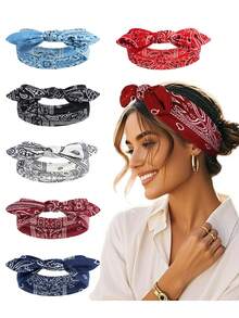 1件装女士佩斯利花纹条纹蝴蝶结弹力运动发带，弹力兔耳休闲瑜伽户外跑步网球吸汗带，优雅发饰休闲头巾 - 彩色 - 查看 4