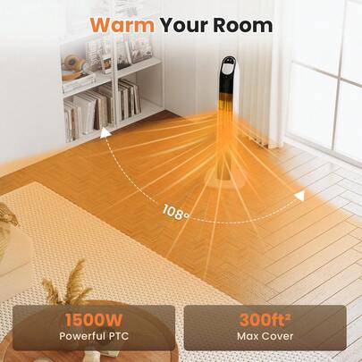 Space Heaters For Indoor Use Large Room, 1500W PTC Electric Heater With 3D Flame, 120°Oscillating Heater With Remote Control & 12H Timer, Portable Tower Heaters For Bedroom, Office, Beige