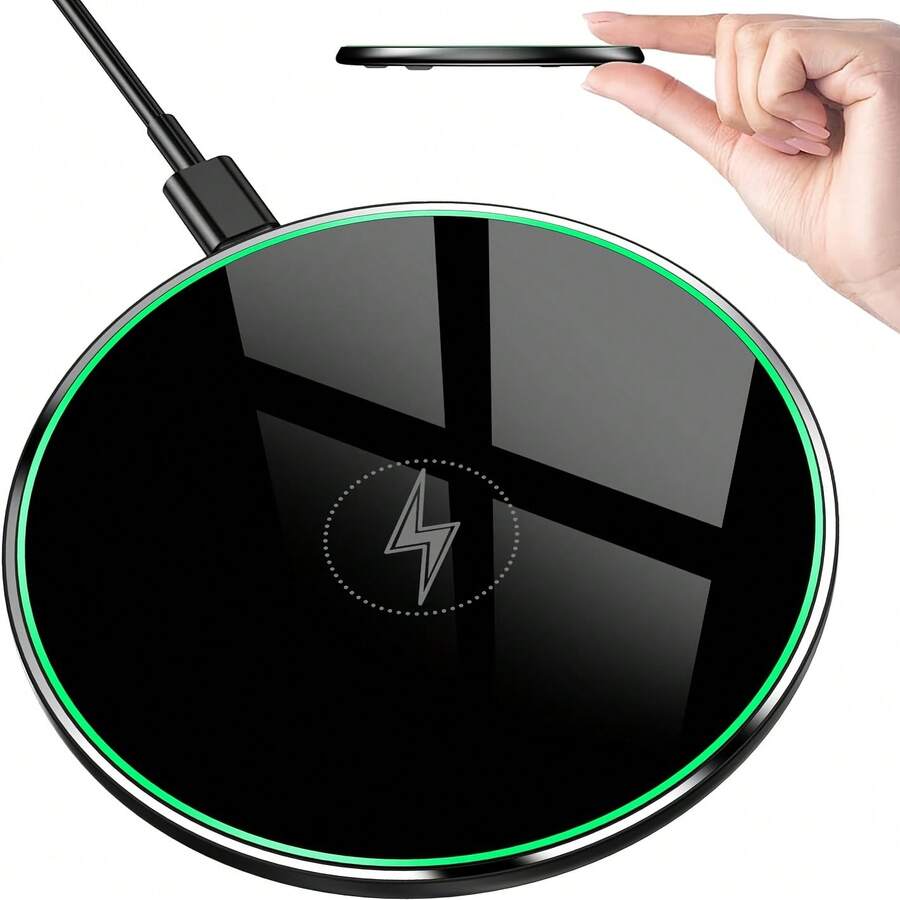 15W无线充电器，兼容 17/16/15/14/13/12 Pro/XS Max/Mini/X/XR，感应式快速无线充电板，兼容三星 - 黑色 - 查看 1