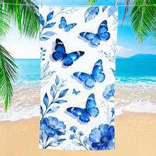 1条蓝色蝴蝶图案沙滩巾，超柔软超细纤维特大号沙滩毯，超强吸水浴巾，适合旅行、游泳池、潜水、冲浪、瑜伽、露营等场合，多种尺寸可选，沙滩、泳池、旅行、露营、瑜伽必备用品 - 彩色 - 查看 2
