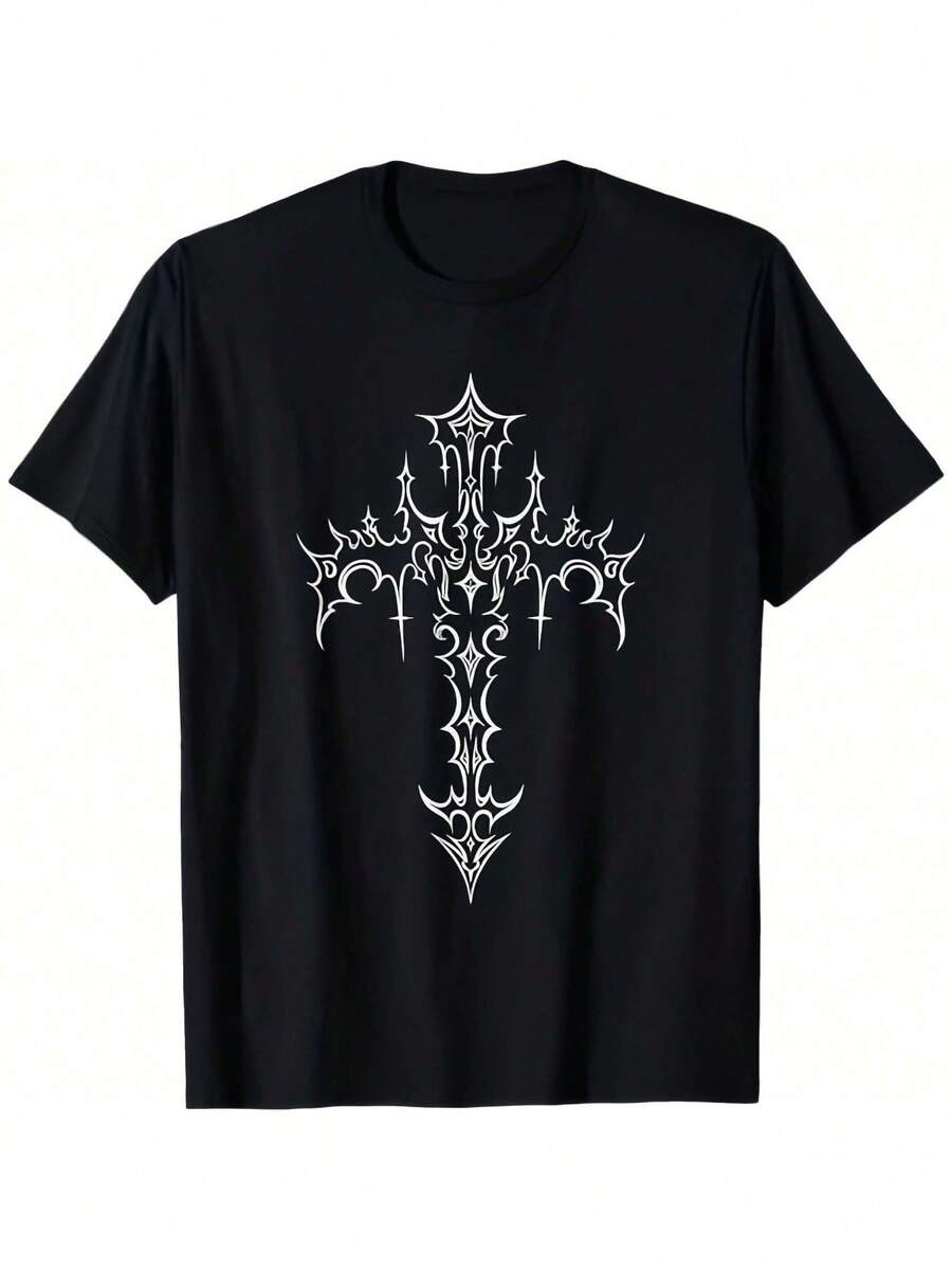 Gothic Cross Grunge Aesthetic Mall Goth T-Shirt - màu đen - Xem 1