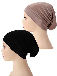 2pcs/Set Ladies' Solid Color Tube-Shaped Basic Headscarf Cap Hijab Caps Headband For Abaya Daily Under Cap Women Veil