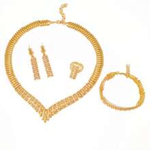 2026 Conjunto de Joias Elegante e Luxuoso de Alta Qualidade, Banhado a Ouro de Cobre, Colar, Brincos, Anéis, Pulseiras Femininas para Casamento e Festa, Acessórios de Joias Requintados e Estilosos para Uso Diário, Presentes de Aniversário - Conjunto de joias - Visão 6