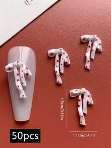 10/50件装情人节美甲软雕红色波点蝴蝶结设计美甲装饰，DIY，日式立体丝带美甲配件，美甲产品，多种款式可选，美甲饰品，适合约会、节日装饰美甲产品