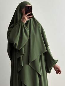 طقم خمار وعباية من قماش نيدا قطعتين، ملابس إسلامية فضفاضة ومريحة للارتداء اليومي والخارجي والصلاة، لجميع الفصول - متعدد الألوان - مشاهدة 8