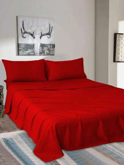 Juego De Sábanas Matrimonial De 4 Piezas / (1 Forro, 1 Sábana/ 2 Fundas) Diseño Liso De Color Sólido Para Cama 3000 Hilos, Ejido Suave Y Agradable Para La Piel, Transpirable Y Cómodo