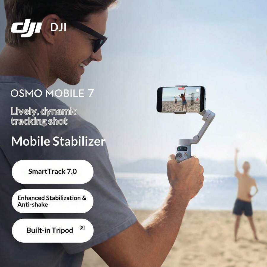 DJI Osmo Mobile 7 Lightweight Tracking Smartphone Gimbal Stabilizer, OM7 Smart Tracking Selfie Stick For Live Streaming And Vlogging - Beige - View 1