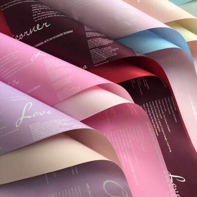 20 Peças/Pacote Papel de Embrulho Floral Bicolor Inglês À Prova d'Água, Material de Embalagem para Buquê de Flores