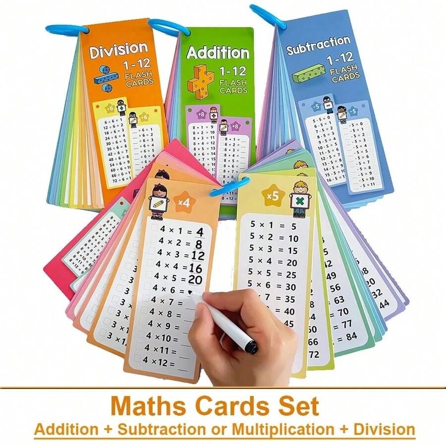 1set Math Games Cards For Kids Math Addition Subtraction Multiplication And Division Flash Cards,Multiplication Flashcards Division Learning Toys For Toddlers(Random Style)(Pen And Ring Color Random),Colors,Kids Educational Toys