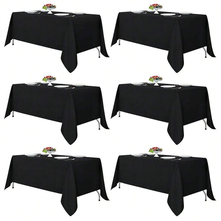 Fitable Black Tablecloths For Rectangle Tables, 6 Pack - 70 X 120 Inches - Reusable And Washable Table Clothes For 6-8 Ft Tables, Polyester Fabric Table Covers For Wedding, Party, Banquet - 黑色 70x120英寸 - 查看 1