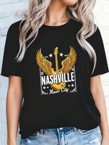 Women's NASHVILLE Music City Country  Music Guitar-2 - Đen 3 - Xem 2