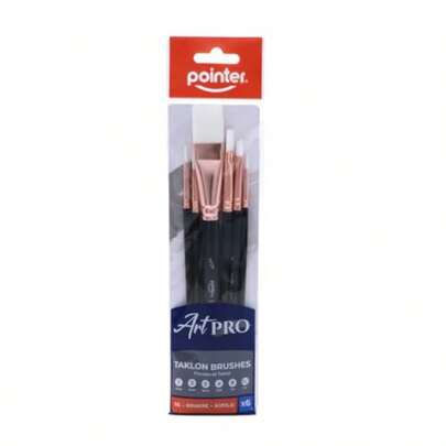 ArtPRO Taklon Brush Set 6-Piece Set For Acrylic Oil And Gouache Includes Round Flat And Angle Brushes Synthetic Bristles For Smooth Application
