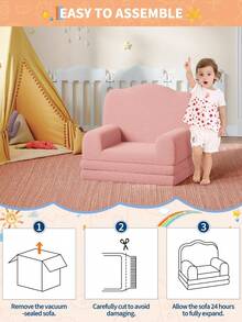 Sofá para niños, 2 en 1, cómodo sofá Plegable para Tumbona, Silla de Espuma para niños con Sherpa Suave, Regalo para niñas y niños (Corona Rosada, Grande) - Rosa - Ver 4