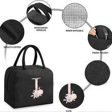 1pc Insulated Lunch Bag Bento Pack Aluminum Foil Rice Bag Ice Pack Personalized Pink Love Letter A-Z Printing Lunch Box Portable Lunch Handbag Thermal Picnic Bag