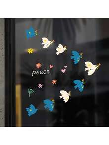 Cute Pigeon & Bird Pattern Static Cling Window Stickers, Glue-Free, Waterproof, Suitable For Children's Bedroom And Kitchen Glass Doors, Creative Decor, Anti-Collision - Multicolor - View 3