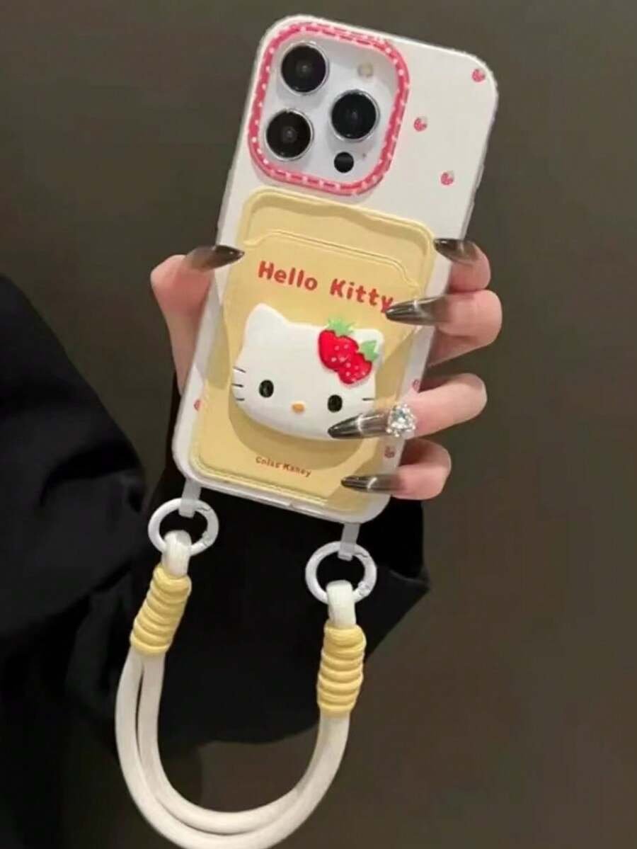 SANRIO 草莓猫咪毛绒玩具，兼容 16 Pro AMX手机壳，17/15/14/13/12/11。个性化、创意、全包覆、防摔手机壳。 - 彩色 - 查看 1